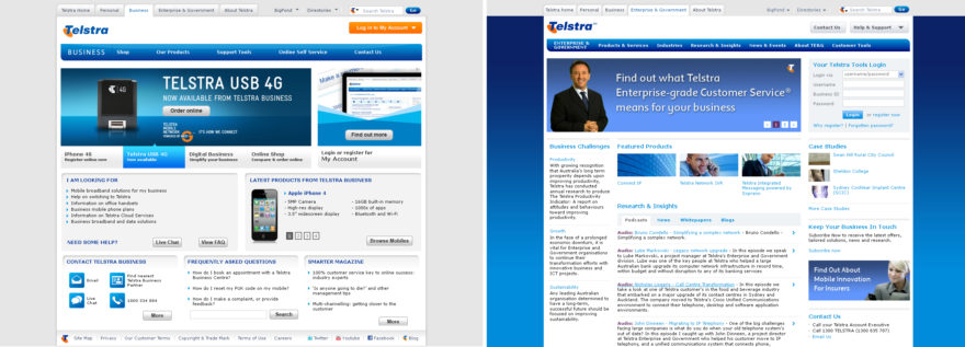 Telstra - old branded pages - business and government pages