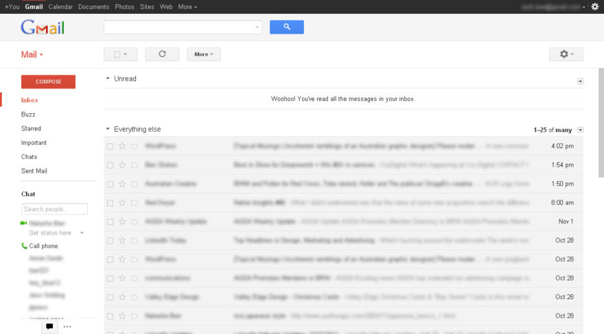 Gmail - unread included in comfortable display density