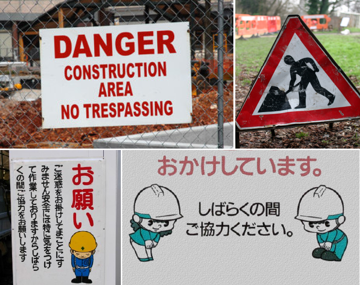 Japanese design - Construction Signs vs Japanese construction signs