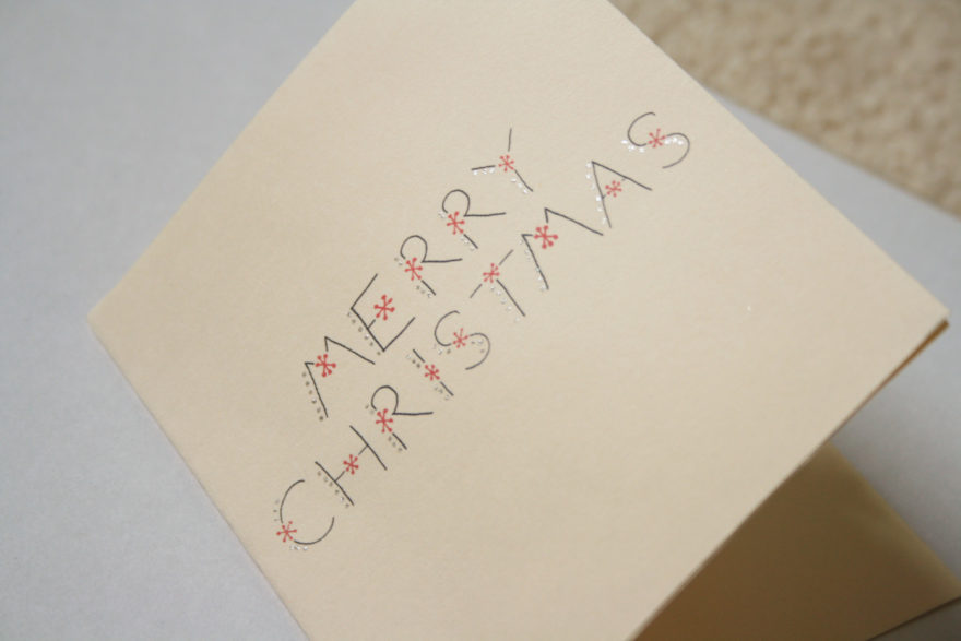 Handmade Christmas Cards - front of the card with silver glitter spots