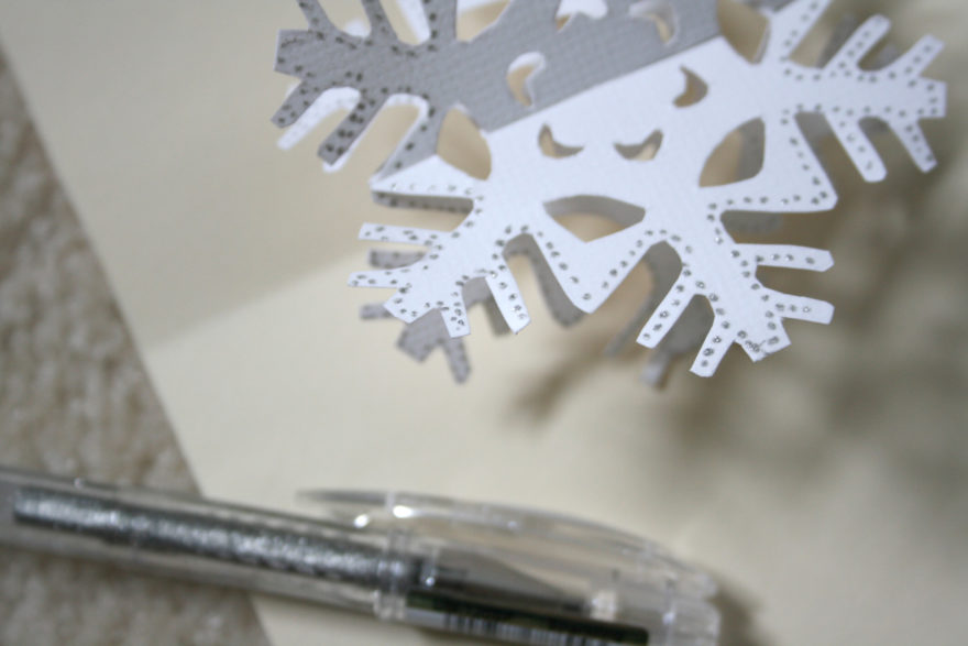 Handmade Christmas Cards - glitter spots on snowflake
