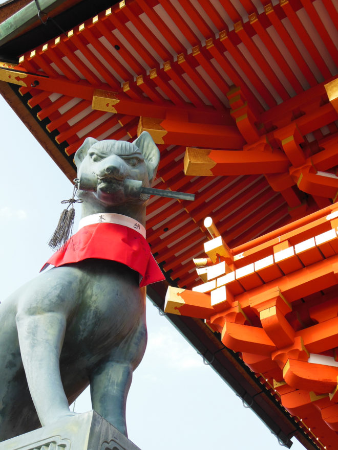 Japan Trip 2013 - One of the many fox statues at the Fushimi Inari Shine in Kyoto