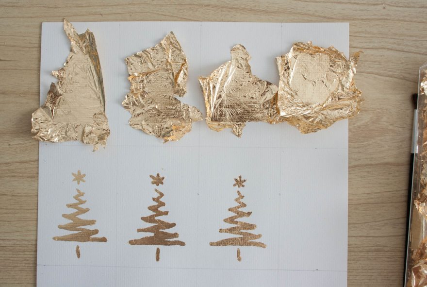 Handmade gold leaf Christmas cards - use the same technique for gift tags