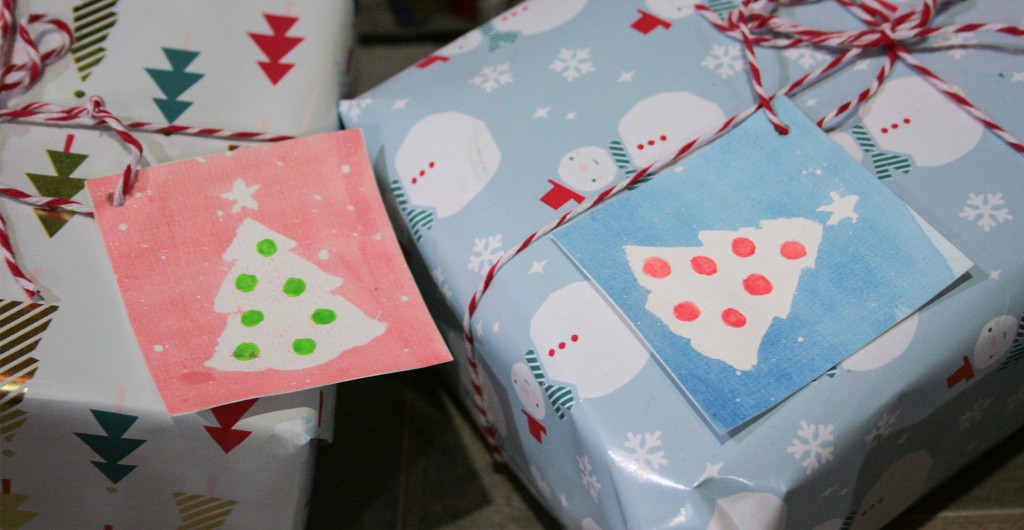 Watercolour gift tags - final gift tags in use