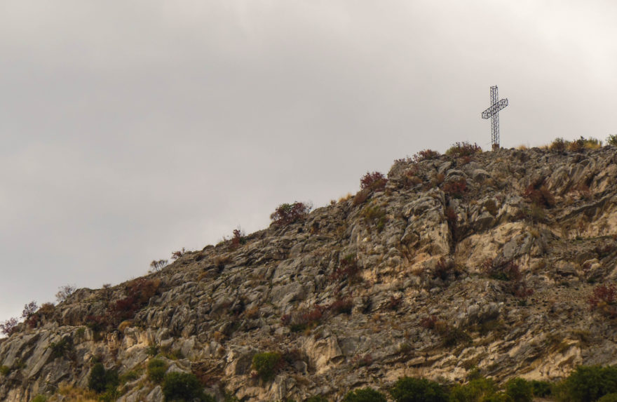 Italy - A cross on a mountain that can be seen from the Tivoli station