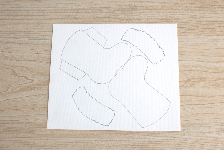 Christmas stocking card - outline on paper