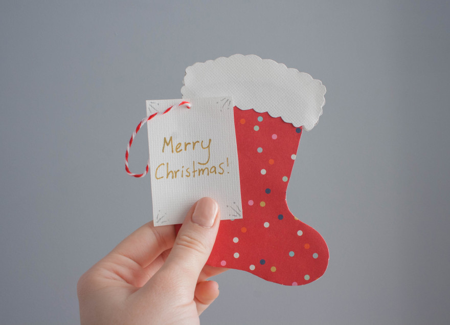 Christmas stocking card - little message card outside the stocking