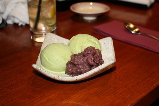 Green tea ice-cream with red bean paste